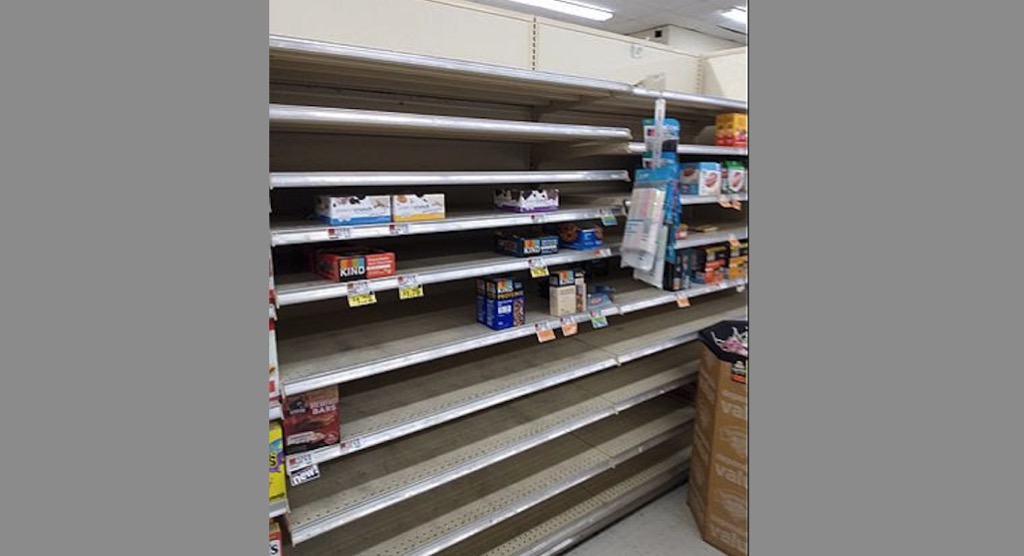 Shortages? Why? Here are the empty shelves in the grocery store.