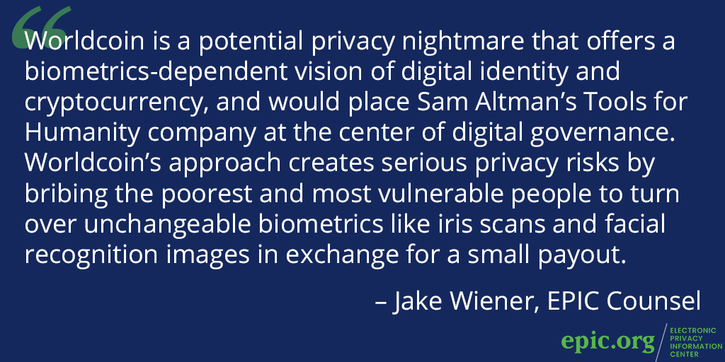 EPIC Statement on Privacy Risks of Worldcoin